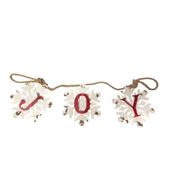Joy Snowflake Hanging Garland Rustic Christmas Decor - Picture 2 of 5